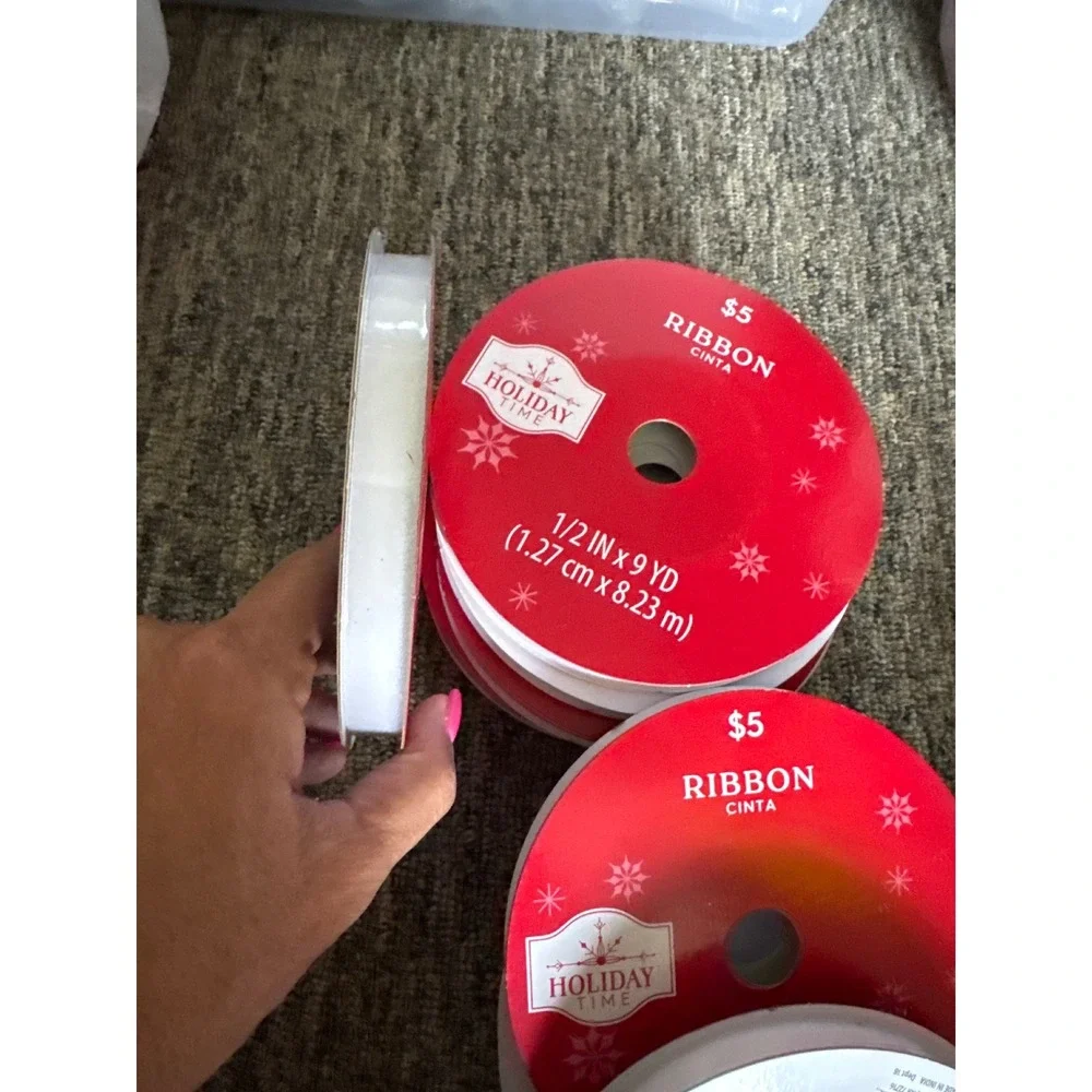 5 Holiday Time White velvet  Ribbon 1/2 Inch x 9 Yards Spools Bulk Lot Craftng